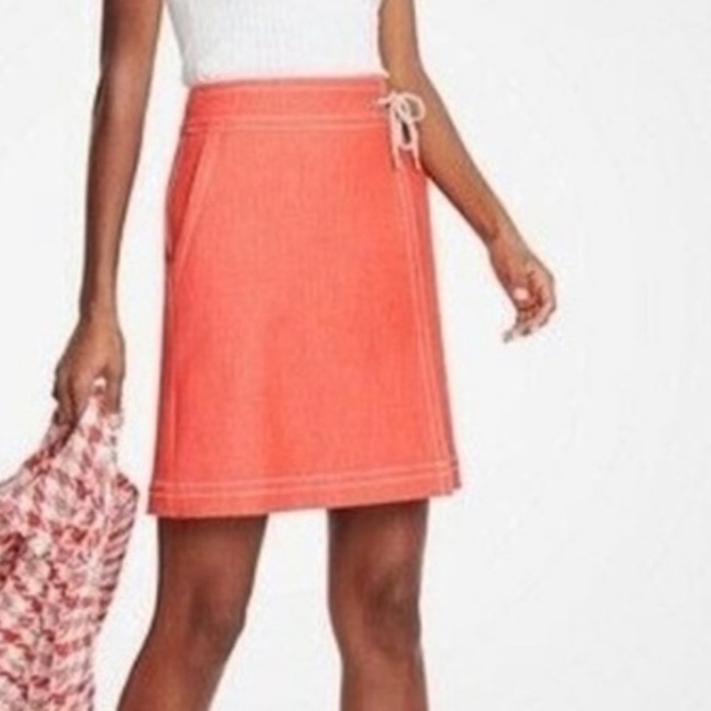 ANN TAYLOR ALINE WRAP ORANGE WITH CREAM STITCHING ROPE TIE WAIST SKIRT SIZE 6